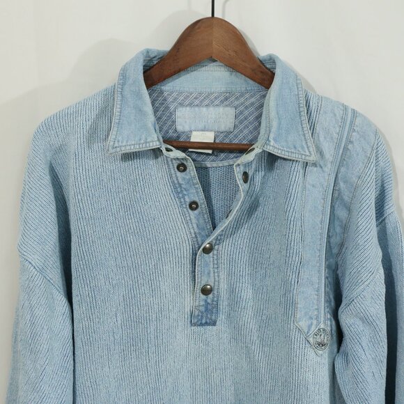 Blue Wille’s Henley Sweater | Vintage Wash Knit Pullover | 26” PTP XL - Picture 1 of 12
